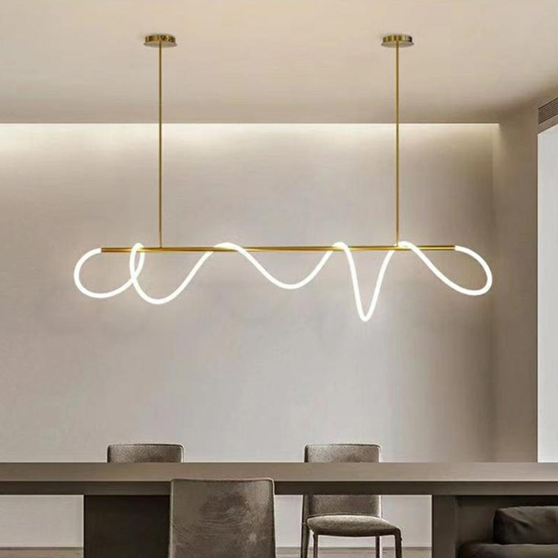 Modern Minimalism Gold Linear Island Pendant Lighting LED Metal Island Ceiling Light for Dining Table