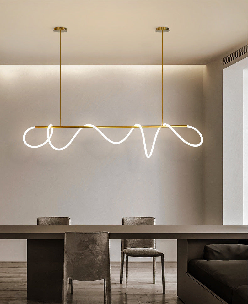 Modern Minimalism Gold Linear Island Pendant Lighting LED Metal Island Ceiling Light for Dining Table