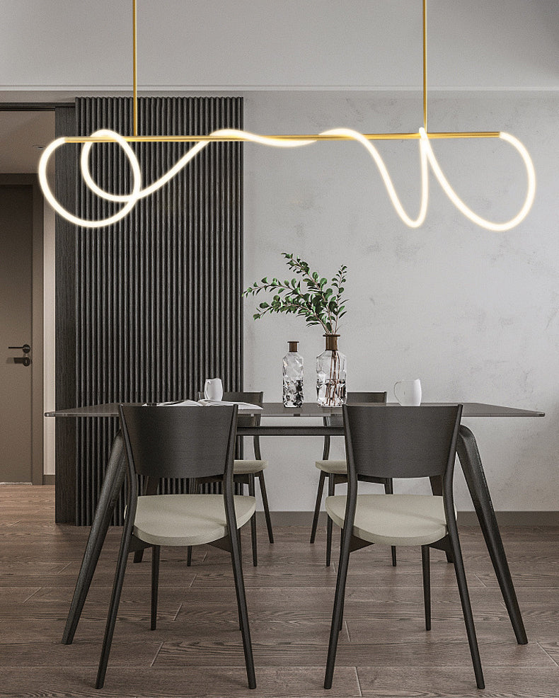 Modern Minimalism Gold Linear Island Pendant Lighting LED Metal Island Ceiling Light for Dining Table