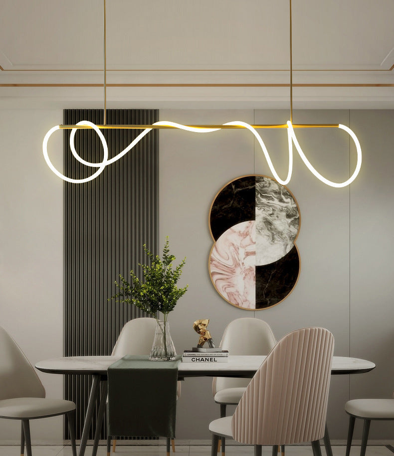 Modern Minimalism Gold Linear Island Pendant Lighting LED Metal Island Ceiling Light for Dining Table