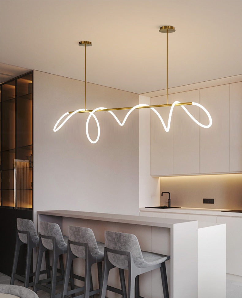 Modern Minimalism Gold Linear Island Pendant Lighting LED Metal Island Ceiling Light for Dining Table