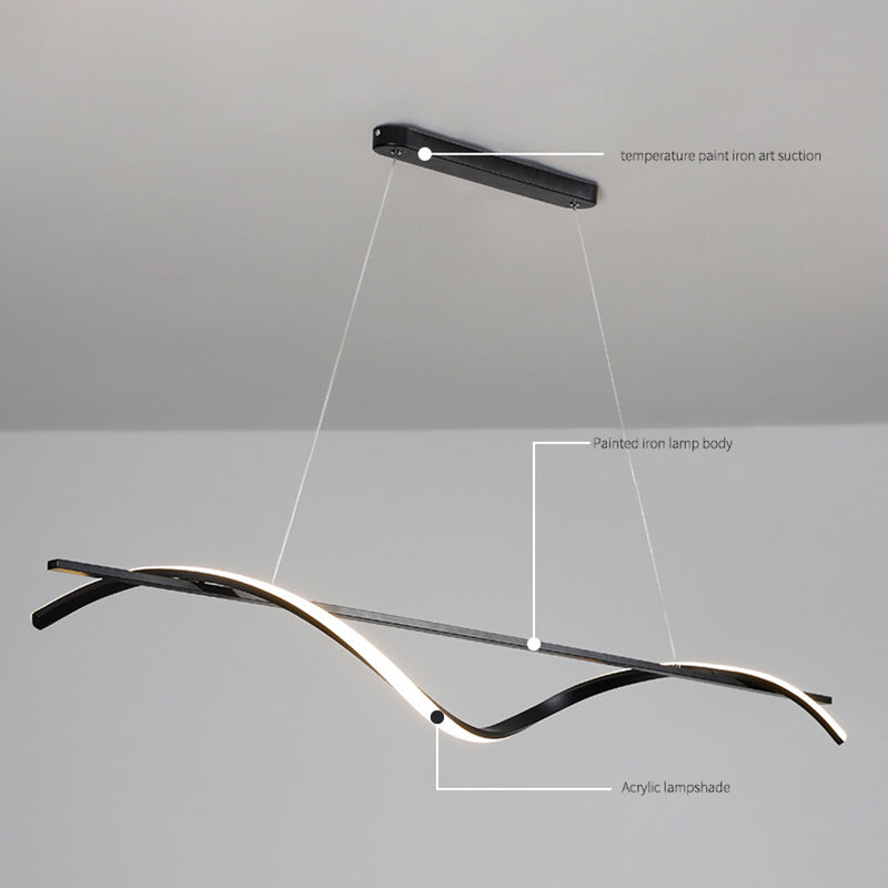 Minimalisme moderne Black Linear Island Pending Lighting LED Metal Island Island Light pour table à manger