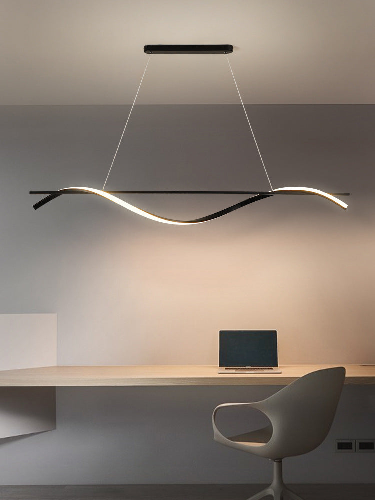 Minimalisme moderne Black Linear Island Pending Lighting LED Metal Island Island Light pour table à manger