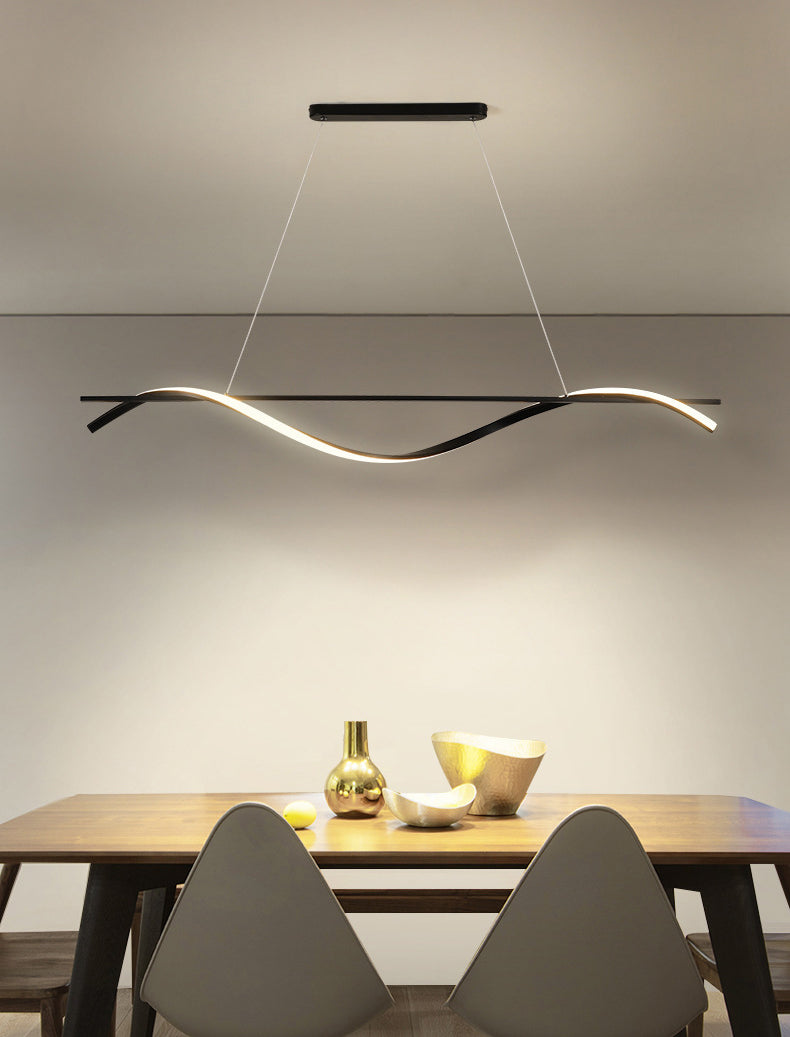 Minimalisme moderne Black Linear Island Pending Lighting LED Metal Island Island Light pour table à manger