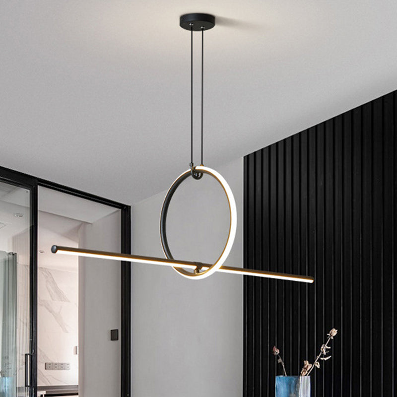 Modern Minimalism Black Linear Island Pendant Lighting LED Metal Island Ceiling Light for Living Room