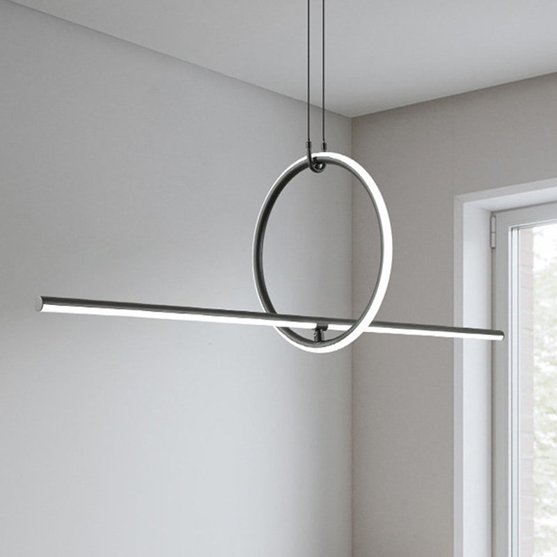 Modern Minimalism Black Linear Island Pendant Lighting LED Metal Island Ceiling Light for Living Room