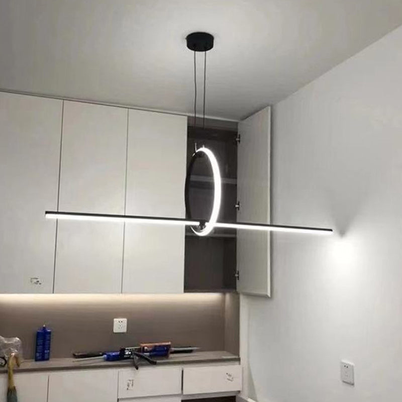 Modern Minimalism Black Linear Island Pendant Lighting LED Metal Island Ceiling Light for Living Room