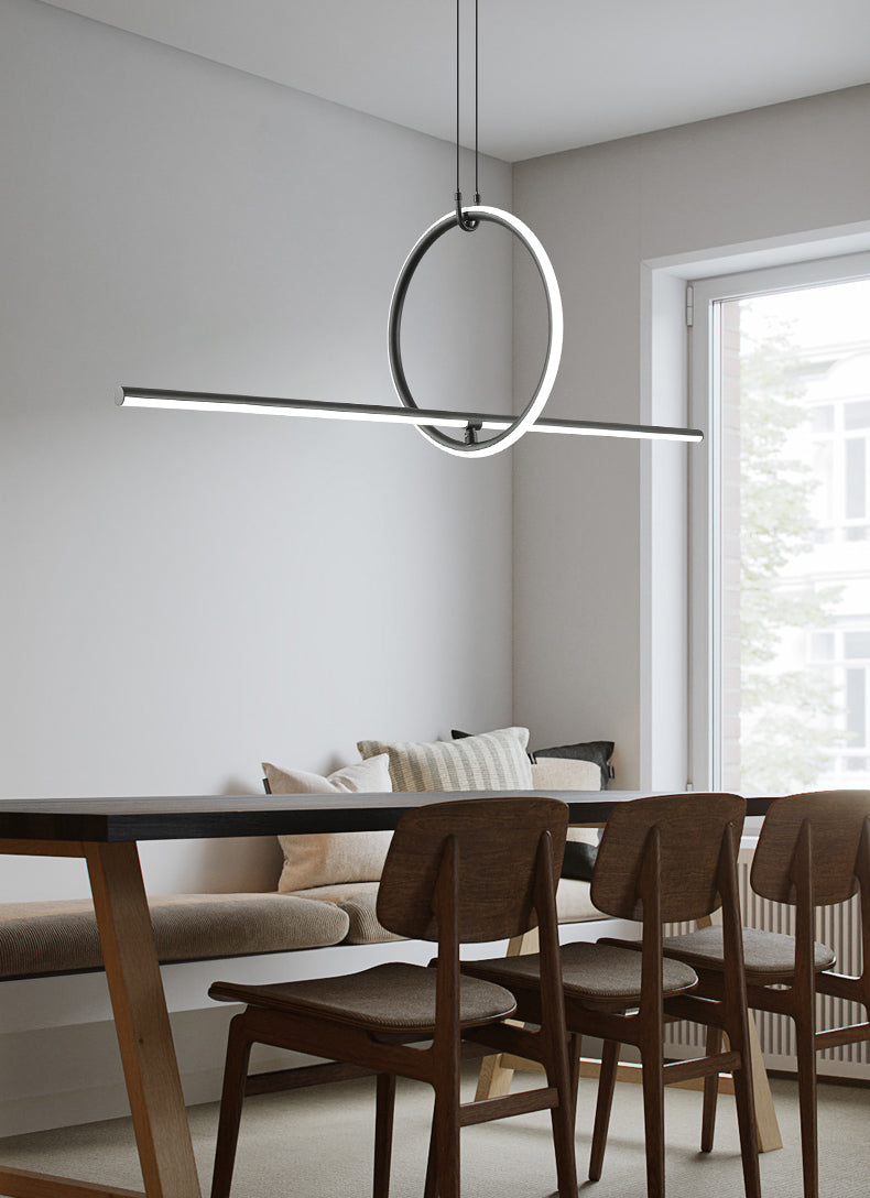 Modern Minimalism Black Linear Island Pendant Lighting LED Metal Island Ceiling Light for Living Room