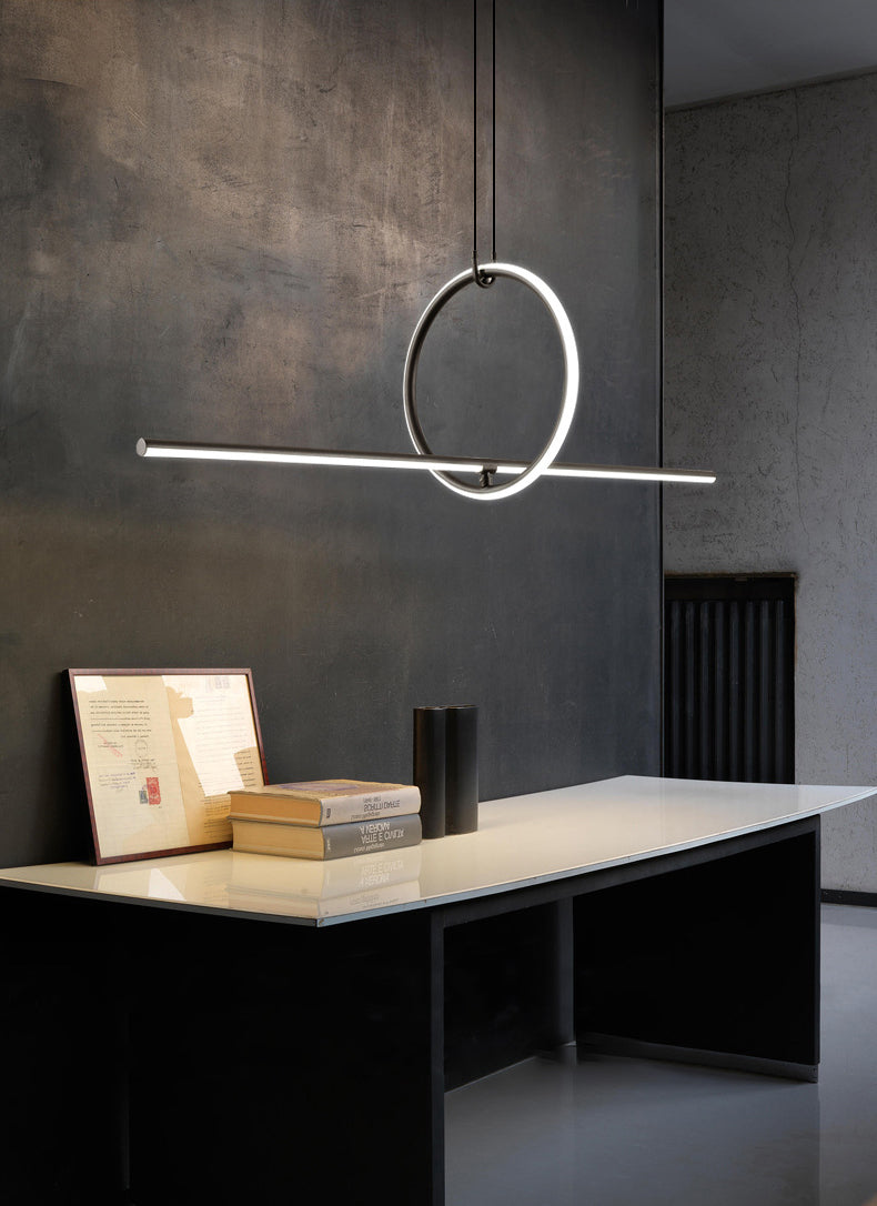 Modern Minimalism Black Linear Island Pendant Lighting LED Metal Island Ceiling Light for Living Room