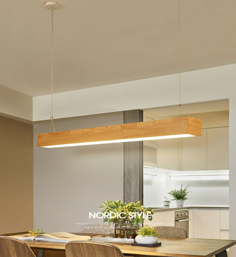 Beige Rectangular Island Pendant Lighting Modern Minimalist Wood LED Island Lamps