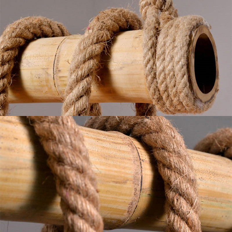 Vintage Hemp Rope Chandelier Industrial Retro Linear Exposed Bulb Bamboo Pendant for Restaurant