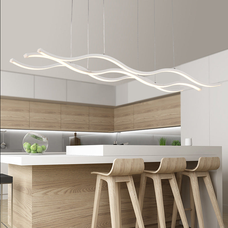 Modern Minimalism White Linear Island Pendant Lighting LED Metal Island Ceiling Light for Dining Table