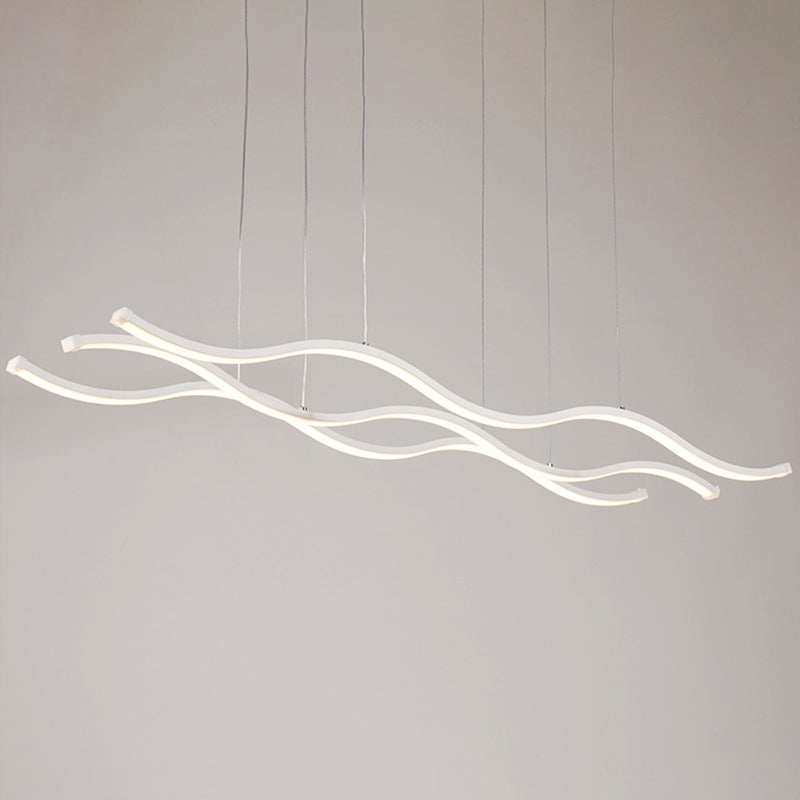 Modern Minimalism White Linear Island Pendant Lighting LED Metal Island Ceiling Light for Dining Table