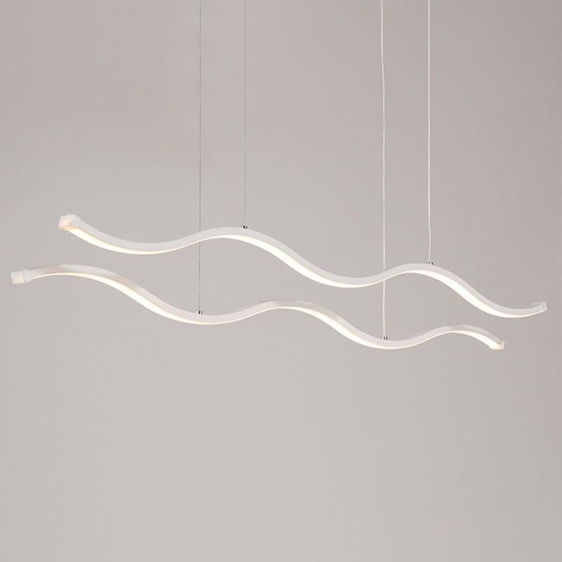Modern Minimalism White Linear Island Pendant Lighting LED Metal Island Ceiling Light for Dining Table