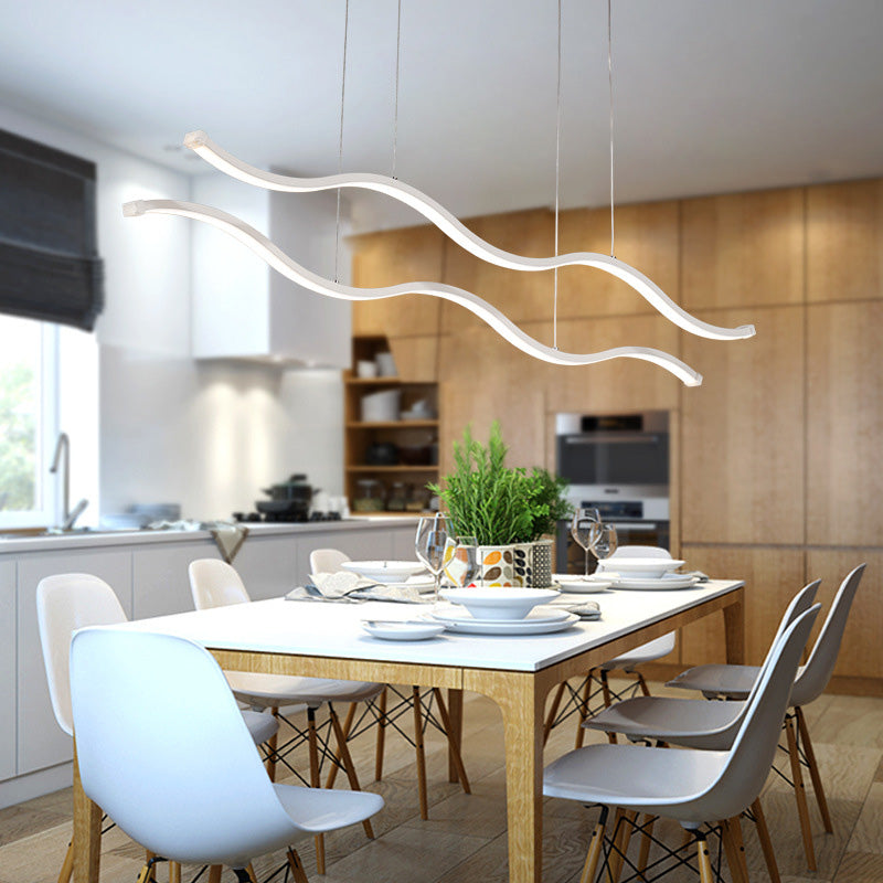 Modern Minimalism White Linear Island Pendant Lighting LED Metal Island Ceiling Light for Dining Table