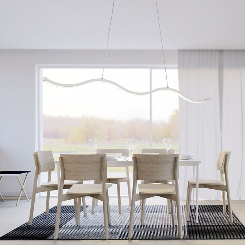 Modern Minimalism White Linear Island Pendant Lighting LED Metal Island Ceiling Light for Dining Table