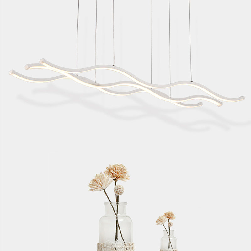 Modern Minimalism White Linear Island Pendant Lighting LED Metal Island Ceiling Light for Dining Table
