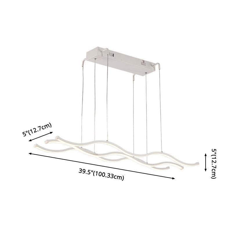 Modern Minimalism White Linear Island Pendant Lighting LED Metal Island Ceiling Light for Dining Table