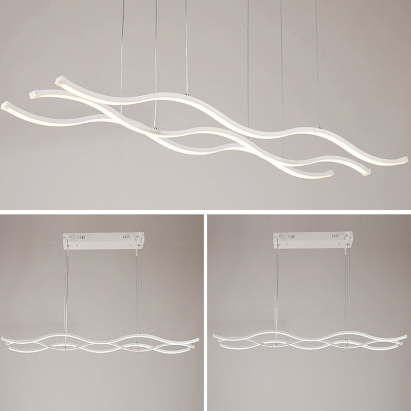 Modern Minimalism White Linear Island Pendant Lighting LED Metal Island Ceiling Light for Dining Table