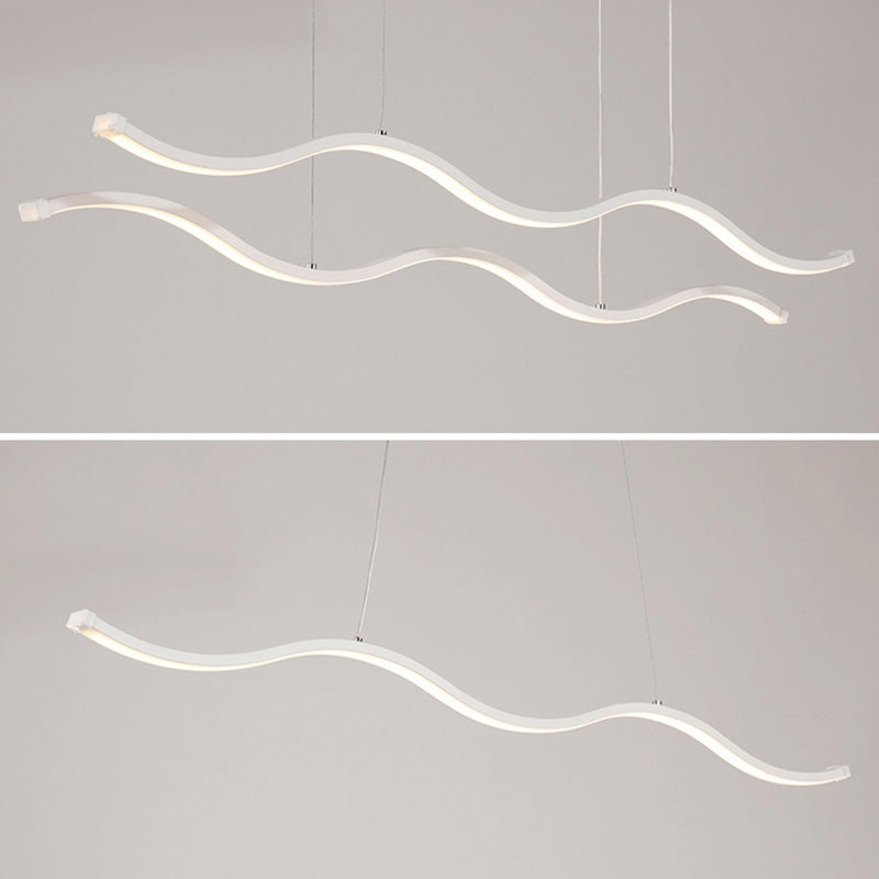 Modern Minimalism White Linear Island Pendant Lighting LED Metal Island Ceiling Light for Dining Table