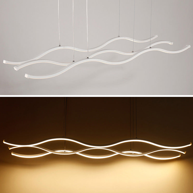 Modern Minimalism White Linear Island Pendant Lighting LED Metal Island Ceiling Light for Dining Table