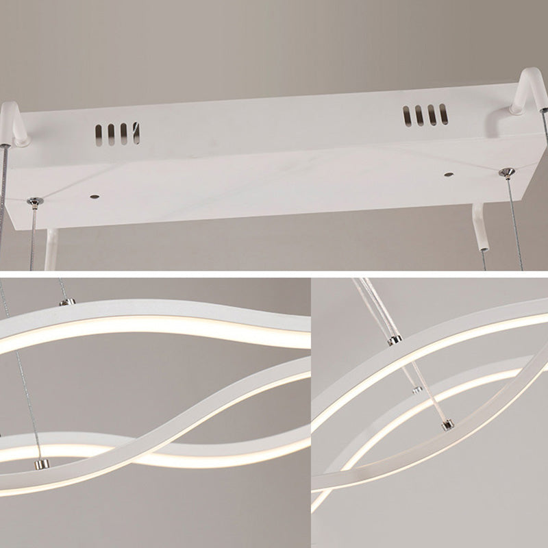 Modern Minimalism White Linear Island Pendant Lighting LED Metal Island Ceiling Light for Dining Table