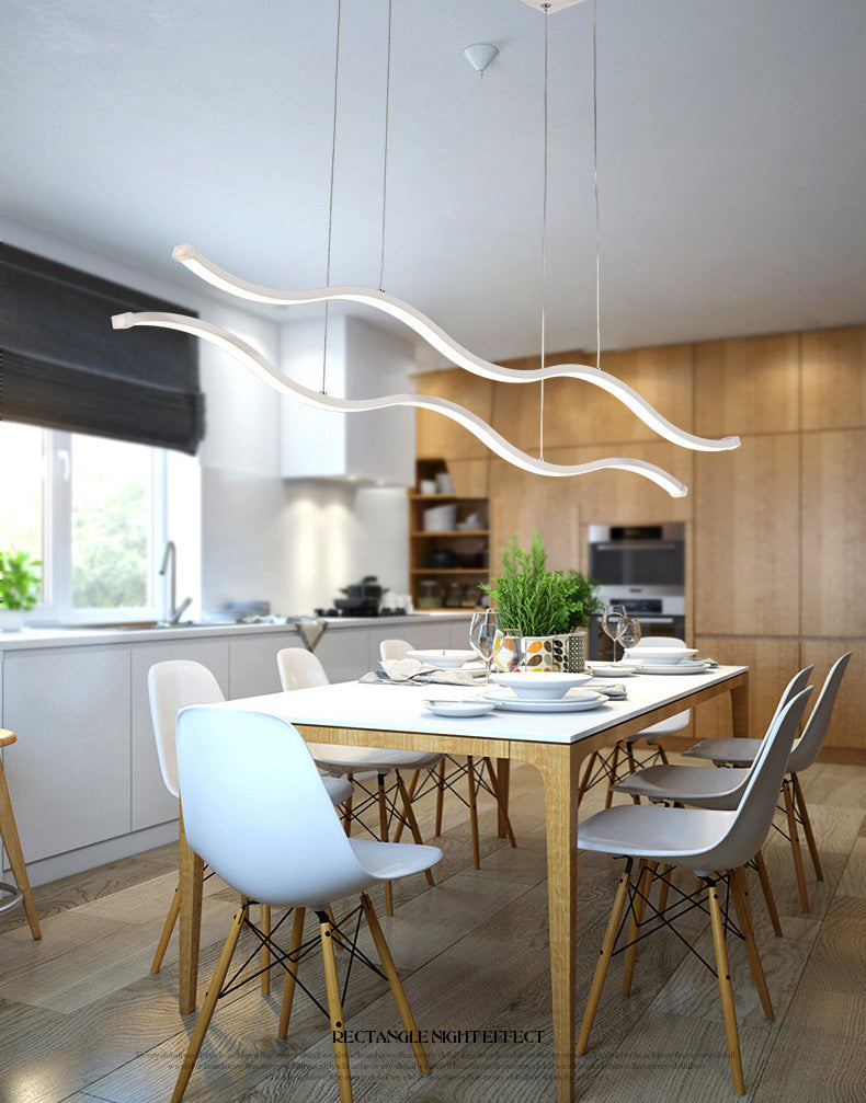 Modern Minimalism White Linear Island Pendant Lighting LED Metal Island Ceiling Light for Dining Table