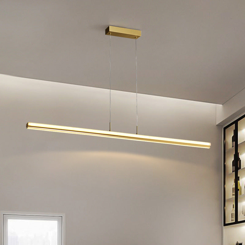 Modern Minimalism Gold Linear Island Pendant Lighting LED Metal Island Ceiling Light for Dining Table