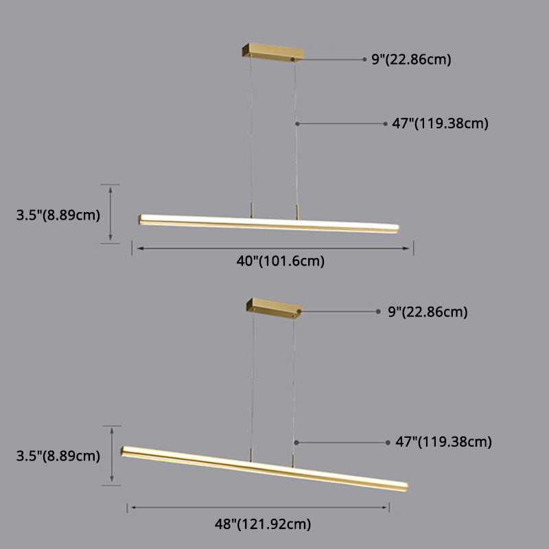 Modern Minimalism Gold Linear Island Pendant Lighting LED Metal Island Ceiling Light for Dining Table