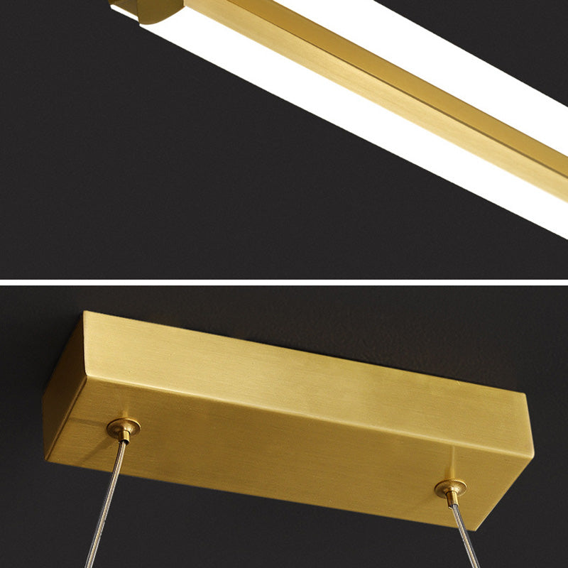 Modern Minimalism Gold Linear Island Pendant Lighting LED Metal Island Ceiling Light for Dining Table