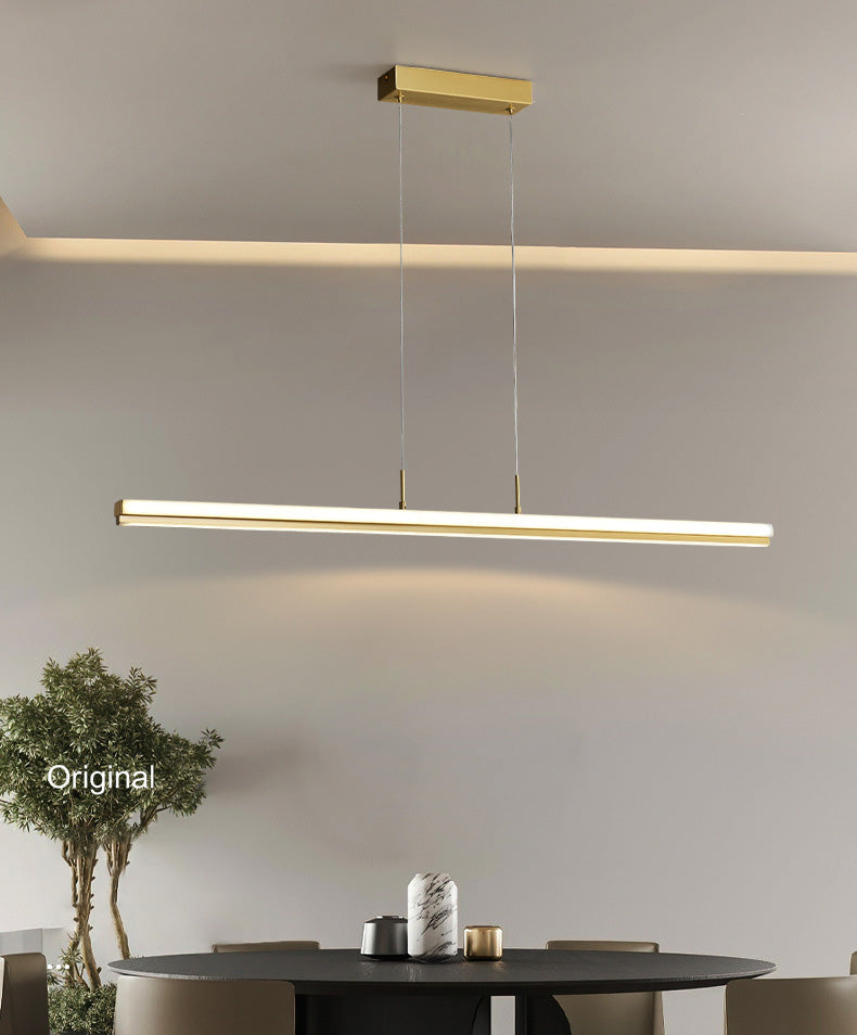 Modern Minimalism Gold Linear Island Pendant Lighting LED Metal Island Ceiling Light for Dining Table