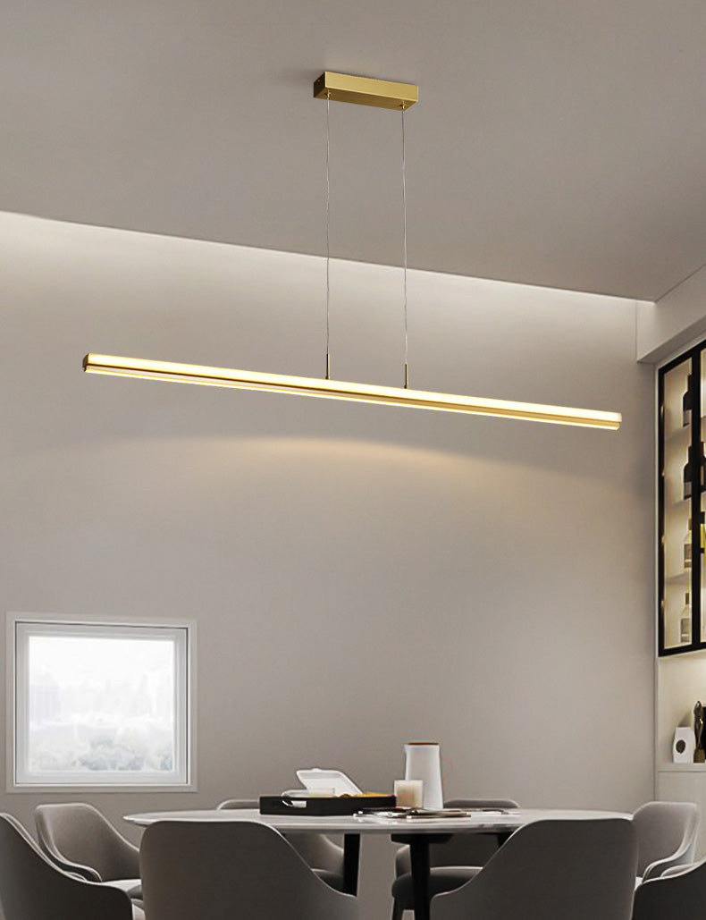 Modern Minimalism Gold Linear Island Pendant Lighting LED Metal Island Ceiling Light for Dining Table