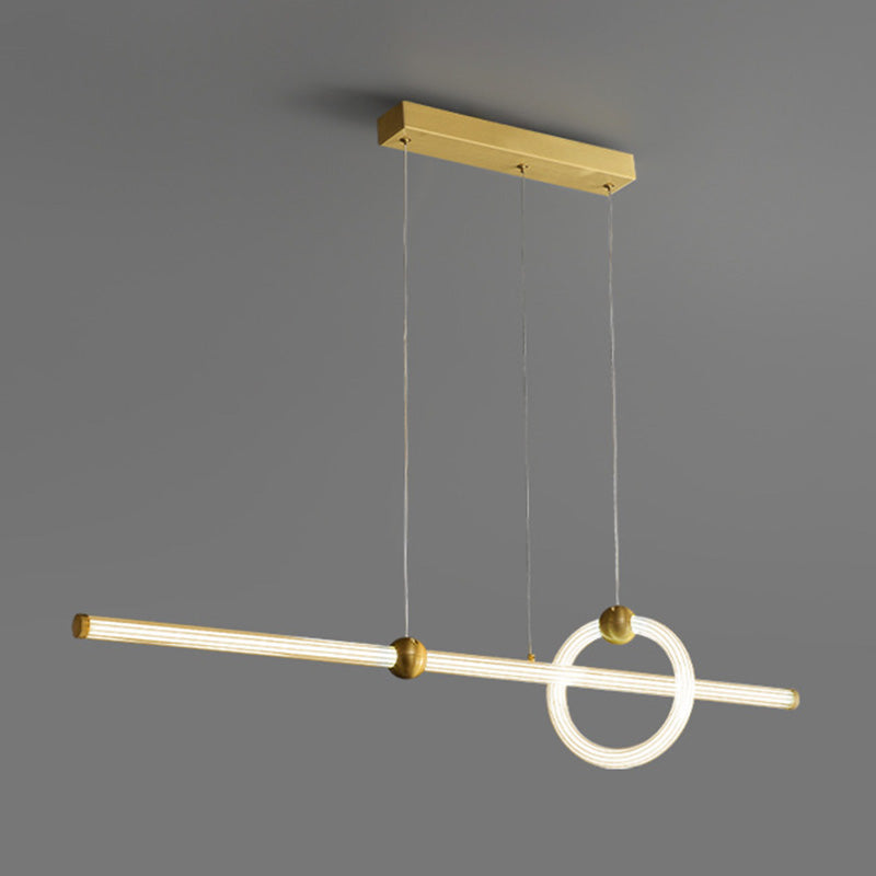 Minimalismo moderno Gold Linear Island Lighting LED Acrylic Island Light para mesa de comedor