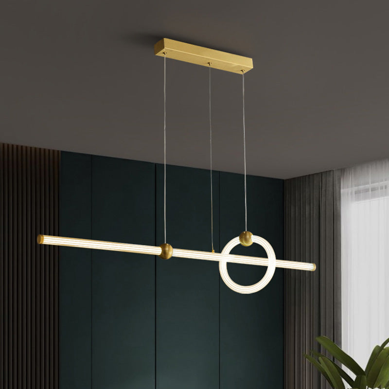 Minimalismo moderno Gold Linear Island Lighting LED Acrylic Island Light para mesa de comedor
