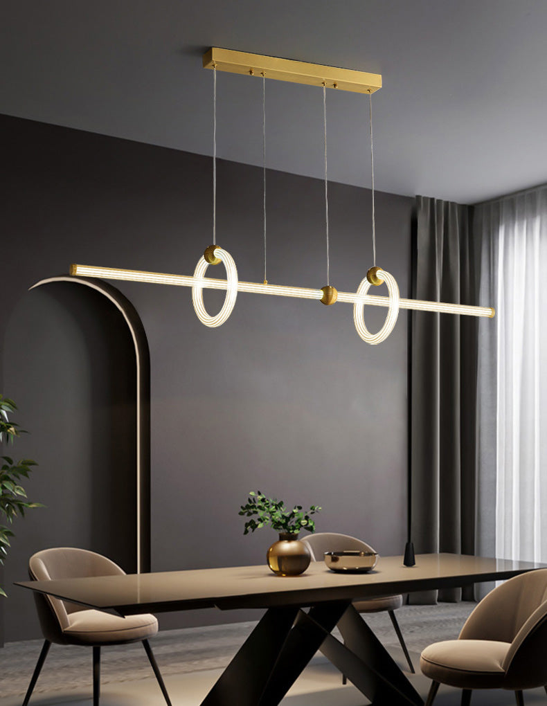 Minimalismo moderno Gold Linear Island Lighting LED Acrylic Island Light para mesa de comedor