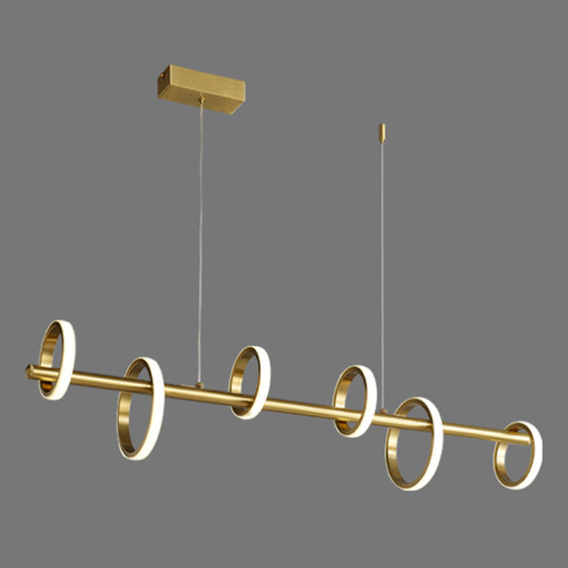 Mid-Century Gold Linear Island Pendant Lighting Multiple Round LED Metal Island Ceiling Light for Dining Table