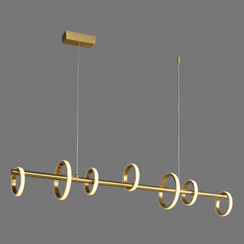 Mid-Century Gold Linear Island Pendant Lighting Multiple Round LED Metal Island Ceiling Light for Dining Table