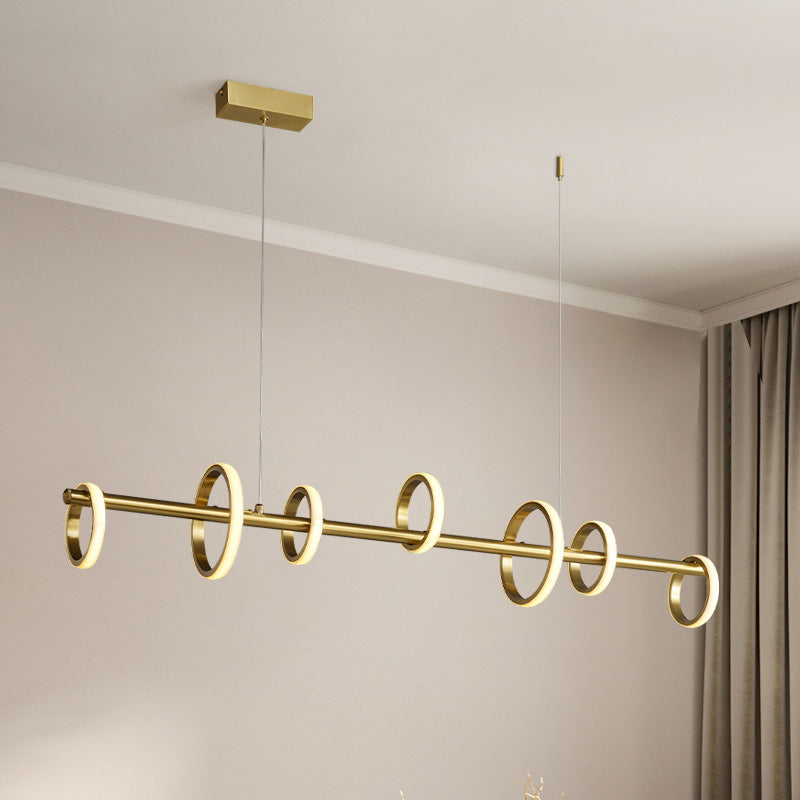 Mid-Century Gold Linear Island Pendant Lighting Multiple Round LED Metal Island Ceiling Light for Dining Table
