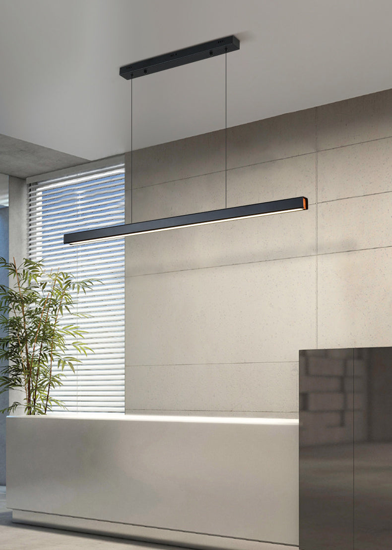 Minimalisme moderne Black Linear Island Pending Lighting LED Metal Island Island Light pour table à manger