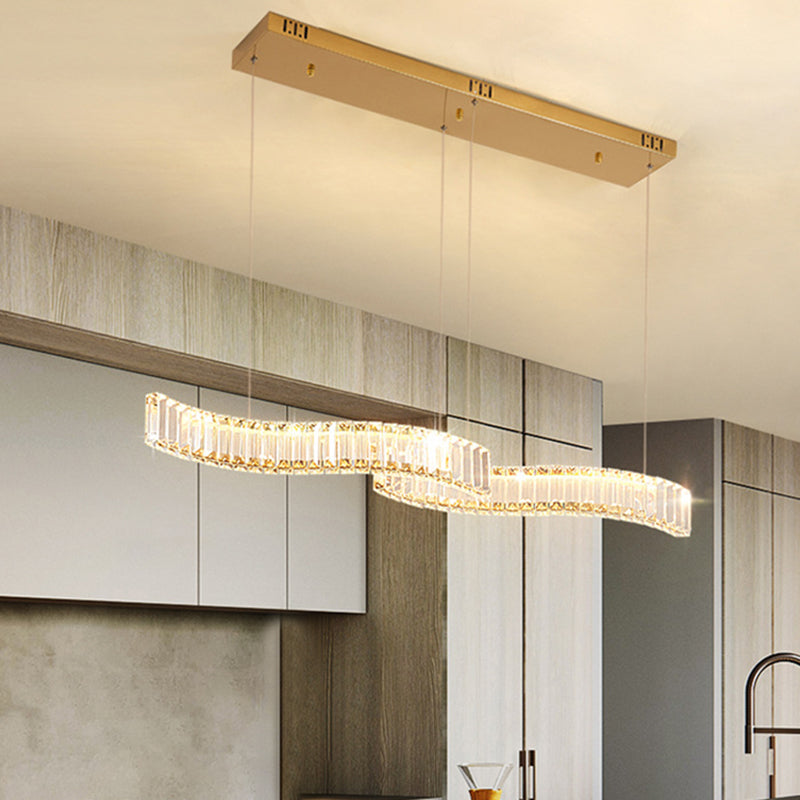 Modern Luxurious LED Island Pendant Lighting Wave Prismatic Optical Crystal Island Ceiling Light for Dining Table