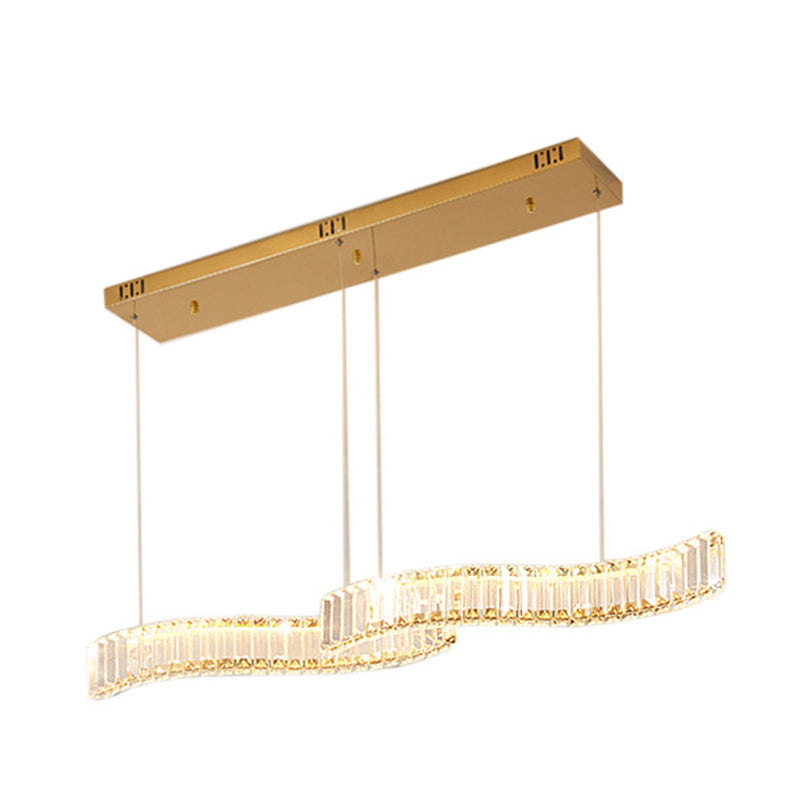 Modern Luxurious LED Island Pendant Lighting Wave Prismatic Optical Crystal Island Ceiling Light for Dining Table