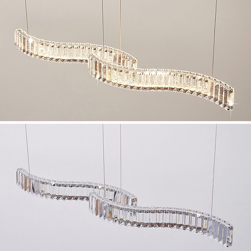 Modern Luxurious LED Island Pendant Lighting Wave Prismatic Optical Crystal Island Ceiling Light for Dining Table