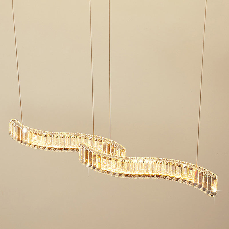 Modern Luxurious LED Island Pendant Lighting Wave Prismatic Optical Crystal Island Ceiling Light for Dining Table