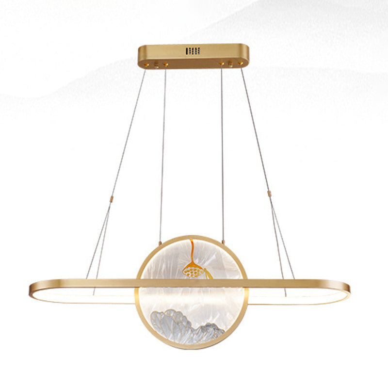 Chinese Style Gold Round Linear Island Pendant Lighting LED Metal Island Ceiling Light for Living Room