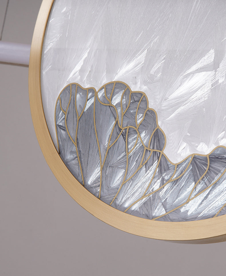 Chinese Style Gold Round Linear Island Pendant Lighting LED Metal Island Ceiling Light for Living Room