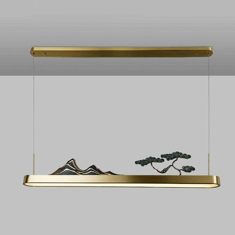 Lumo di lussuoso lussuoso a ciondolo in oro in oro cinese Metal Isola lineare Luce del soffitto per la tè