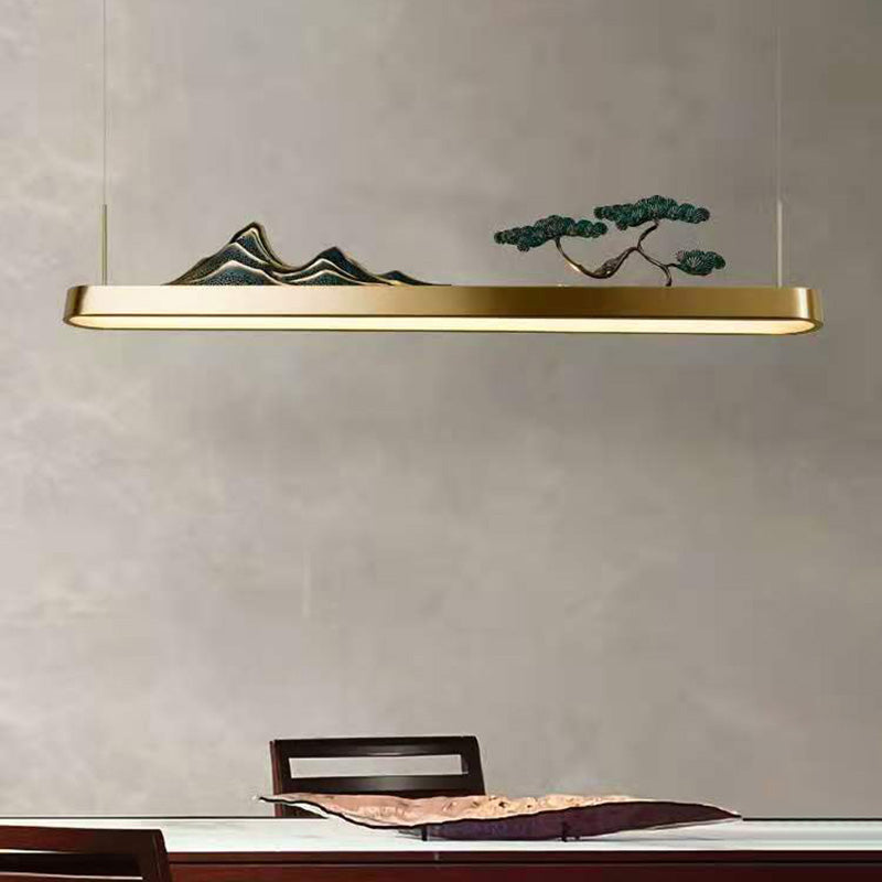 Chinese Luxurious Gold LED Island Pendant Lighting Metal Linear Island Ceiling Light for Tearoom