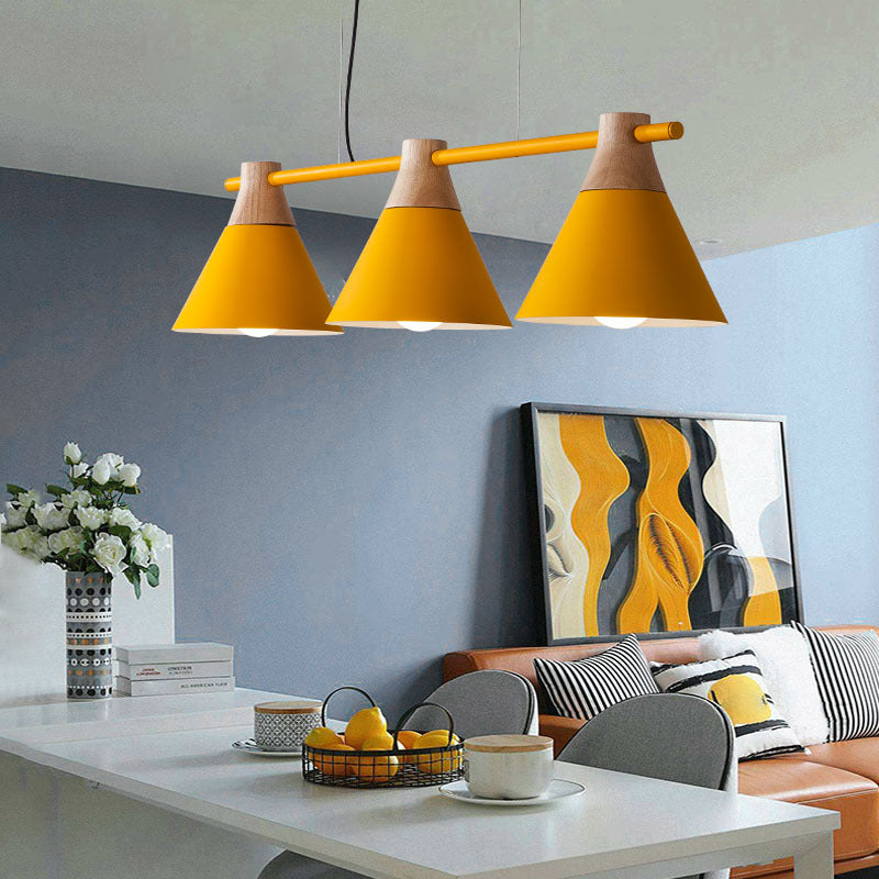 3 Lights Metal Island Pendant Lighting Nordic Macaroon Style Cone Shade Island Lamp for Dining Table