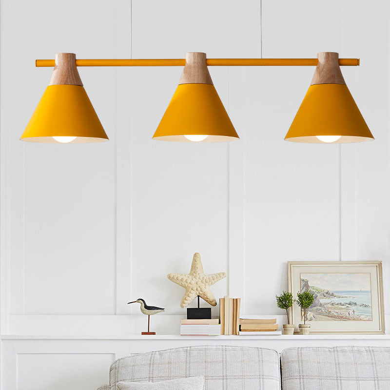 3 Lights Metal Island Pendant Lighting Nordic Macaroon Style Cone Shade Island Lamp for Dining Table
