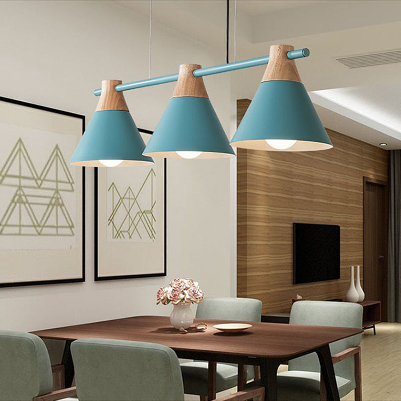 3 Lights Metal Island Pendant Lighting Nordic Macaroon Style Cone Shade Island Lamp for Dining Table